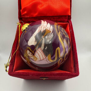 Avon Handpainted Holiday Angel Glass Ornament Purple Gold